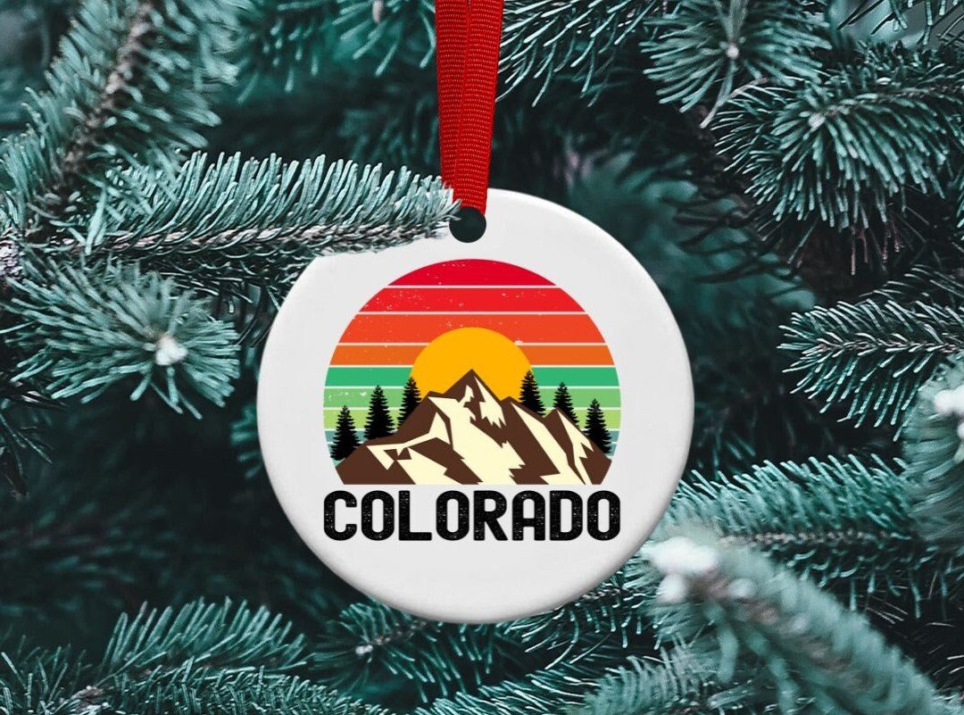 Colorado Retro Ornament, Aspen, Vail, Steamboat, Mountains, Personalized Ornament