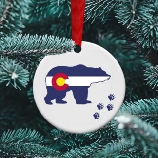 Colorado Flag Bear, Colorado Bear, Rocky Mountains, Personalized Christmas Ornament, Sublimation Ornament,Vail, Aspen, Steamboat