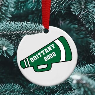 Cheer megaphone ornament, personalized ceramic ornament, Cheer gift, Coach Gift, Personalized megaphone