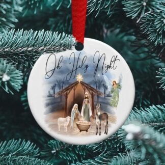 Oh Holy Night, Nativity ornament, Mary, Joseph and Jesus, Sublimation ornament, Silent Night Ornament, Personalized ornament