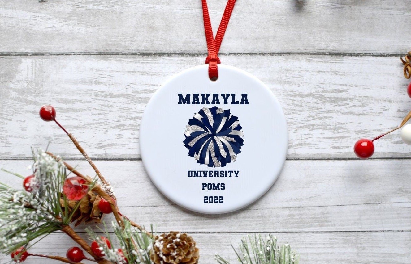 Pom Pom, Cheerleading Ceramic Ornament, Personalized, Cheer Coach Gift, Pom Coach Gift, Dance coach Gift