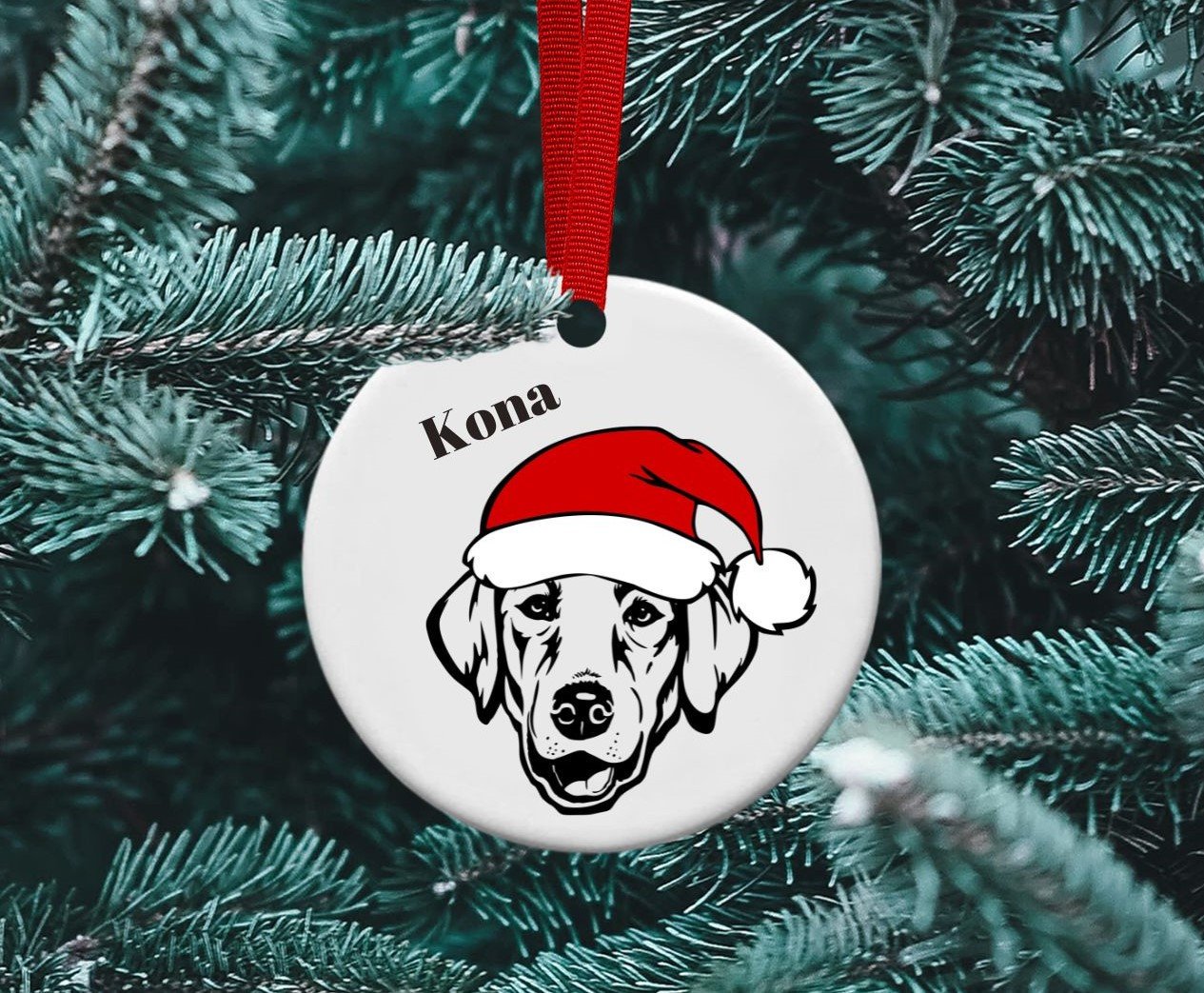 Santa Dog Ornament, Personalized, Labrador, Doxie, Corgi, German Shepherd, Bernese, Frenchie, Bulldog, Pug, Border Collie