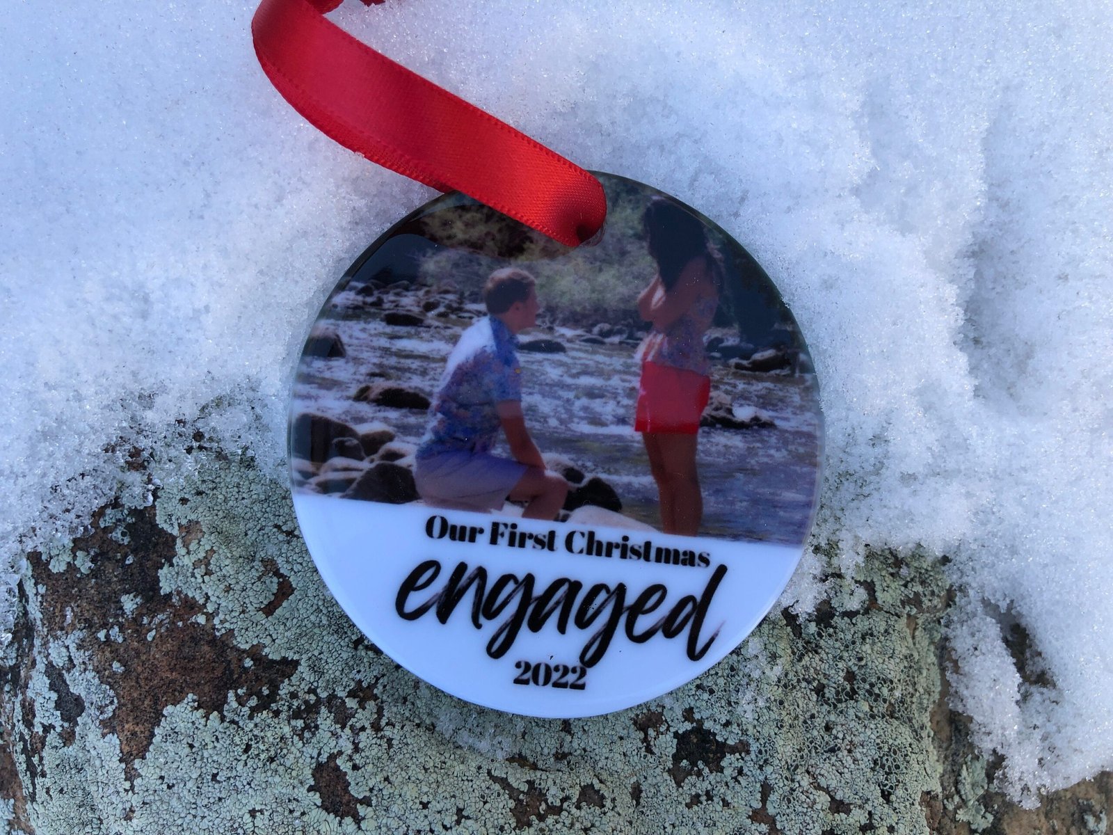 First Christmas Engaged or Married, Personalized picture ornament, sublimation, wedding gift, engagement gift