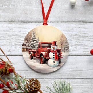 3D Snowman Christmas Red Truck Christmas Sublimation Ornament