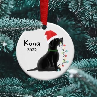Black Labrador ornament, Christmas Lights, Santa dog, Dog ornament, Personalized Ornament, Dog sitter, Dog walker, Vet gift