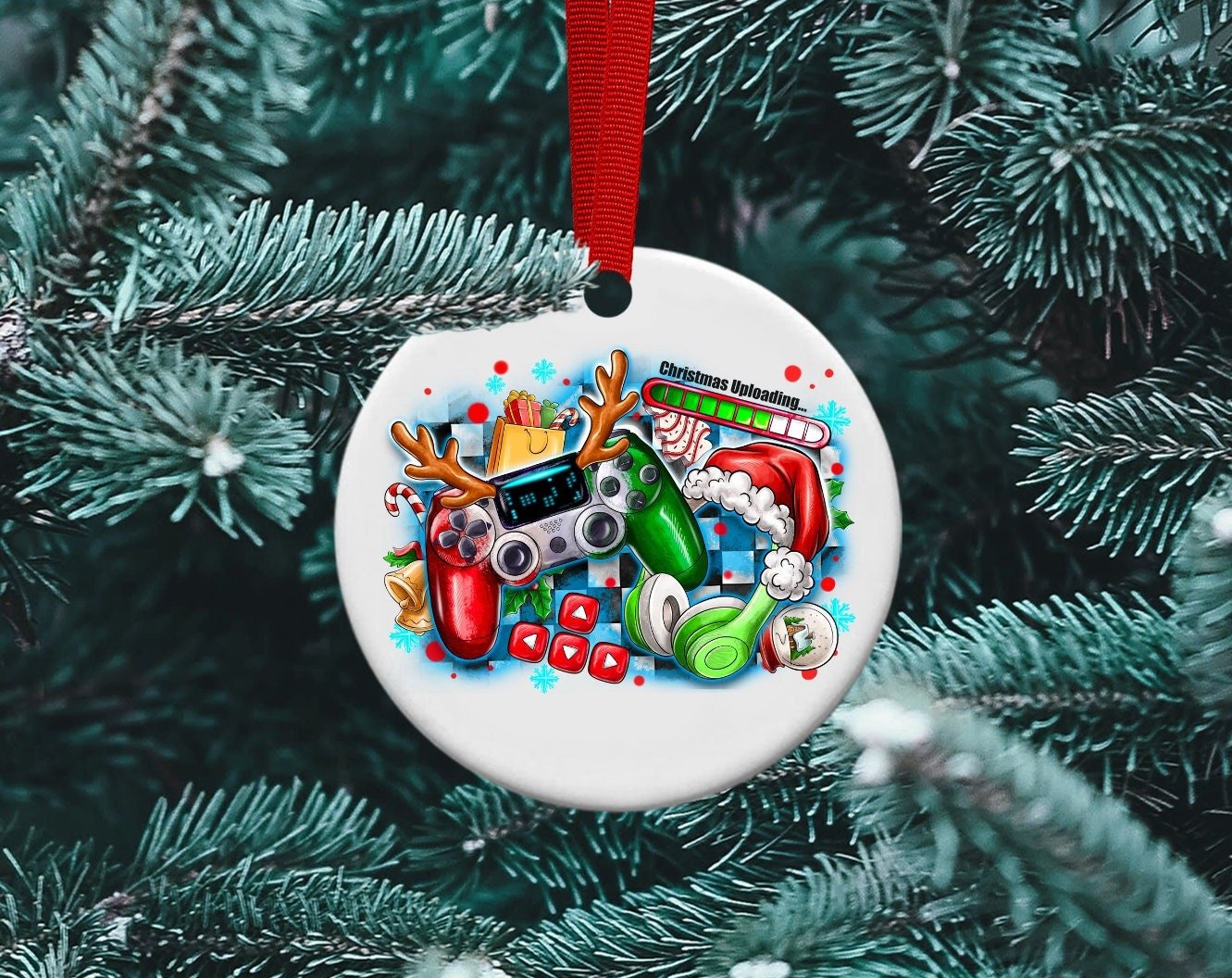 Christmas is uploading, Gamer Life, Playstation, Xbox, Gaming, Gamer Life Gift, Personalize Ornament, Nintendo Controller