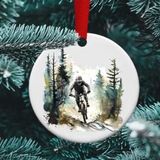 Mountain Biking Ceramic Ornament, adventure ornament, personalized ornament, ceramic ornament