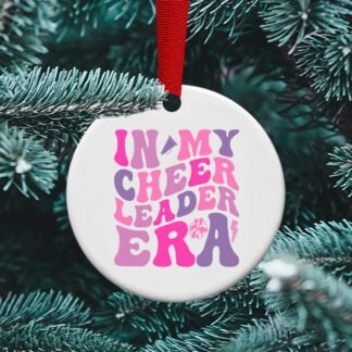 Cheerleading Era Ornament, Pink or black design personalized ornament, Cheer gift, Cheerleading Coach Gift Sublimation, Ceramic ornament