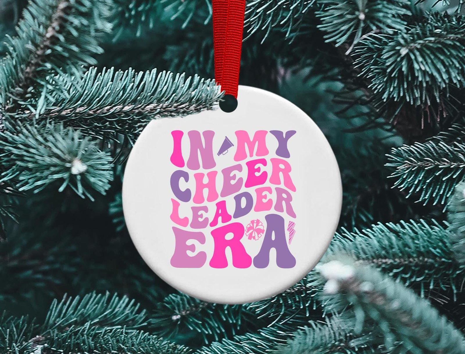 Cheerleading Era Ornament, Pink or black design personalized ornament, Cheer gift, Cheerleading Coach Gift Sublimation, Ceramic ornament