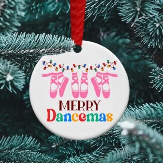 Merrry Dancemas, Antlers, Lights, Fun Dance Ornament, dance gift, Dance Coach Gift Sublimation, Ceramic ornament
