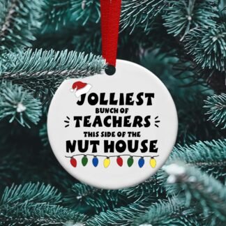 Teacher ornament, Jolliest bunch of teachers, teacher gift, gift exchange, co-teacher gift, Ceramic sublimation ornament
