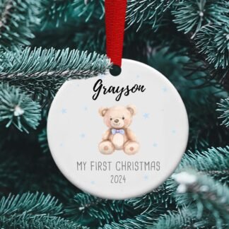 Baby's First Christmas Bear, Personalized Ceramic Ornament