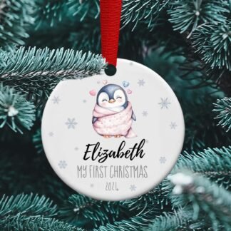 Baby's First Christmas, Penguin ornament, Baby Shower gift, baby gift, Personalized Ceramic Ornament