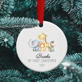 Baby's First Christmas Baby Animals, shower gift, baby boy, baby girl gift, Personalized Ceramic Ornament