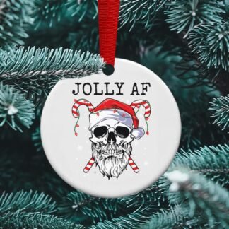 Jolly AF, Christmas Skull, Santa Skull, Funny Christmas Ornament, Sublimation Christmas Ornament, personalized Ornament