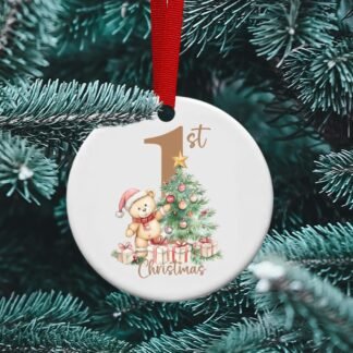 Baby's First Christmas Bear, Personalized Ceramic Ornament