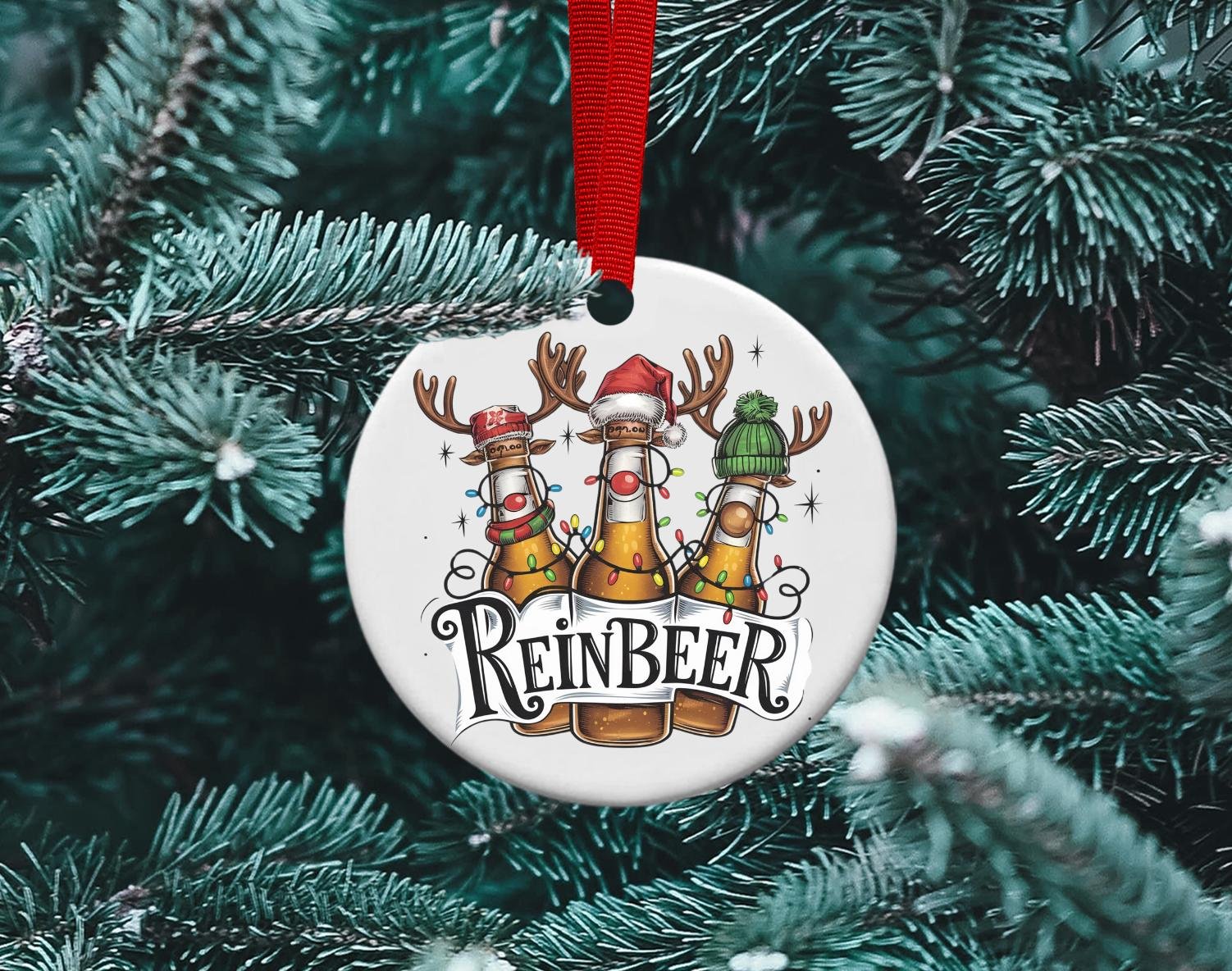 Reinbeer, Reindeer Beer, Beer lovers ornament, Funny Christmas Ornament, Sublimation Christmas Ornament, personalized Ornament