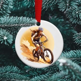 Mountain Biking Ceramic Ornament, Female mountain biker, personalized ornaments, Adventure Ornament