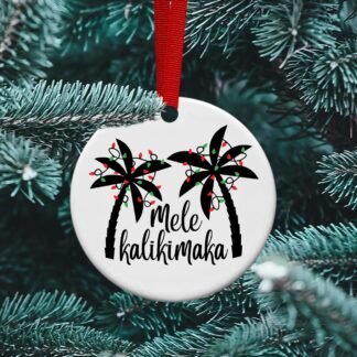 Mele Kalikimaka, palm tree lights, Hawaiian Vacation, Hawaii, Hawaiian Christmas, personalized ceramic ornament