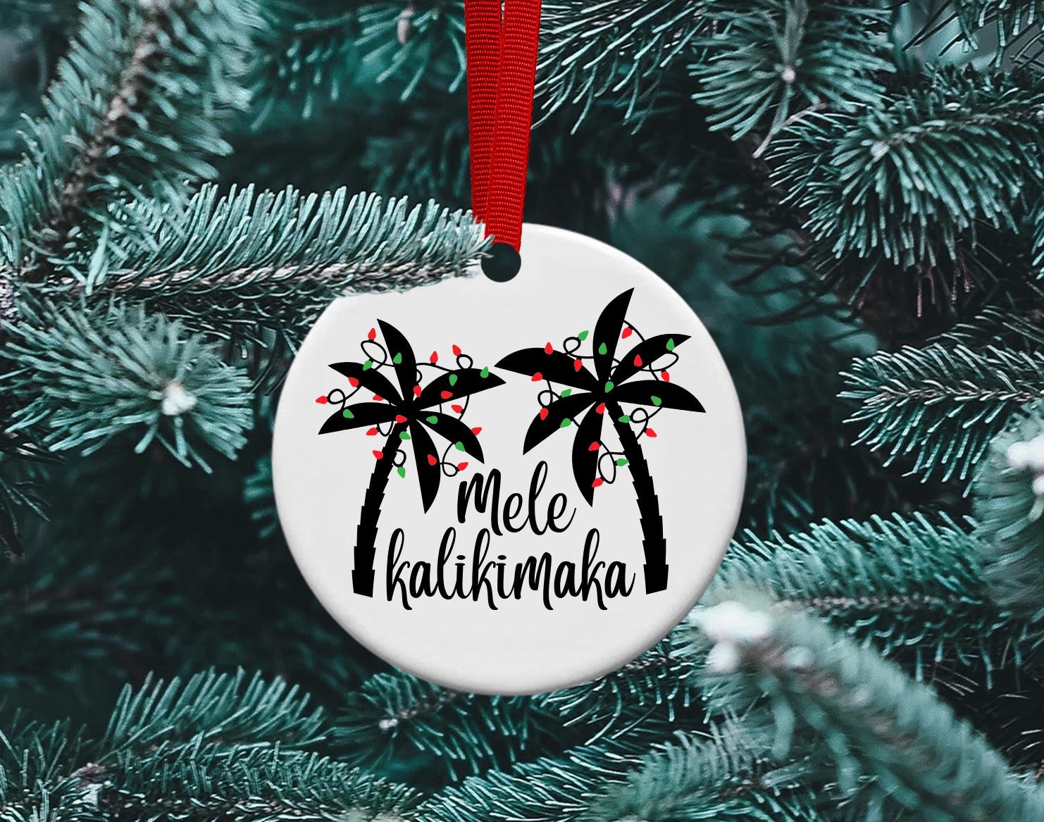 Mele Kalikimaka, palm tree lights, Hawaiian Vacation, Hawaii, Hawaiian Christmas, personalized ceramic ornament