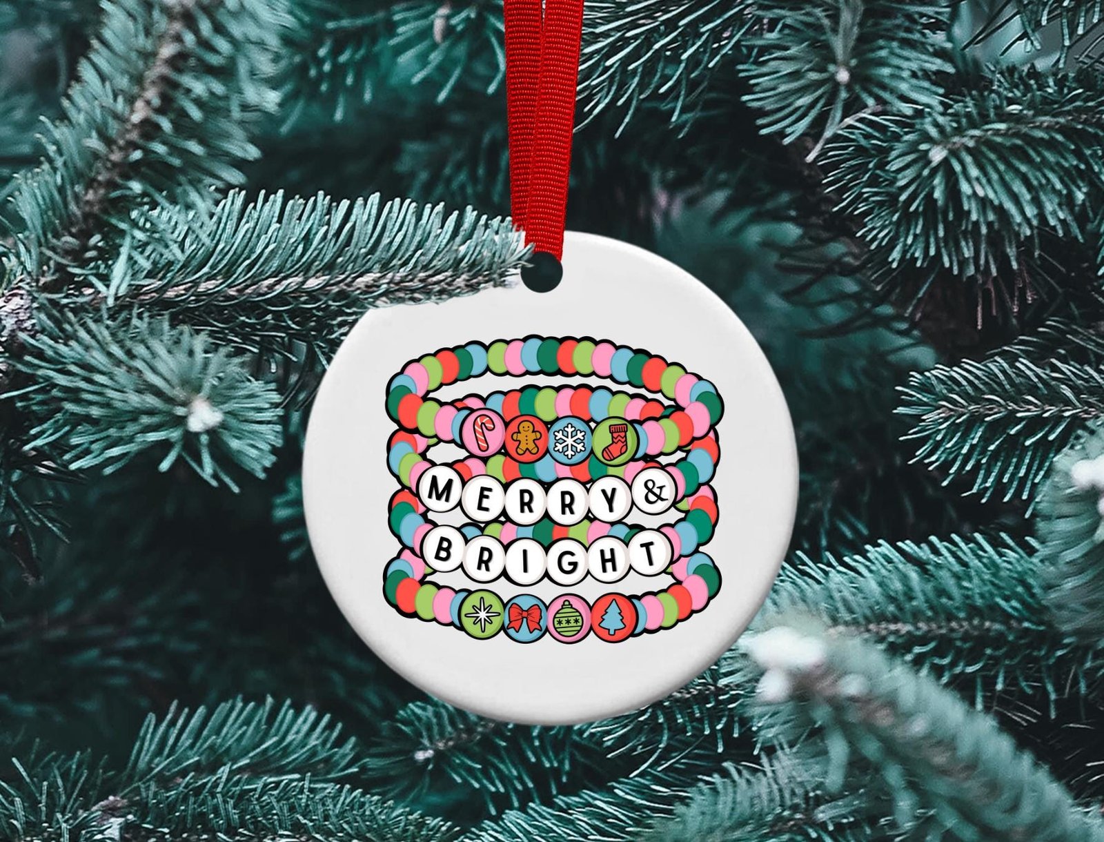 Merry and Bright, Friendship Bracelets, Sublimation Christmas Ornament, personalized Ornament