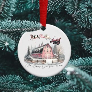 Christmas Farm, Farm animal sleigh, Sublimation Christmas Ornament, personalized Ornament