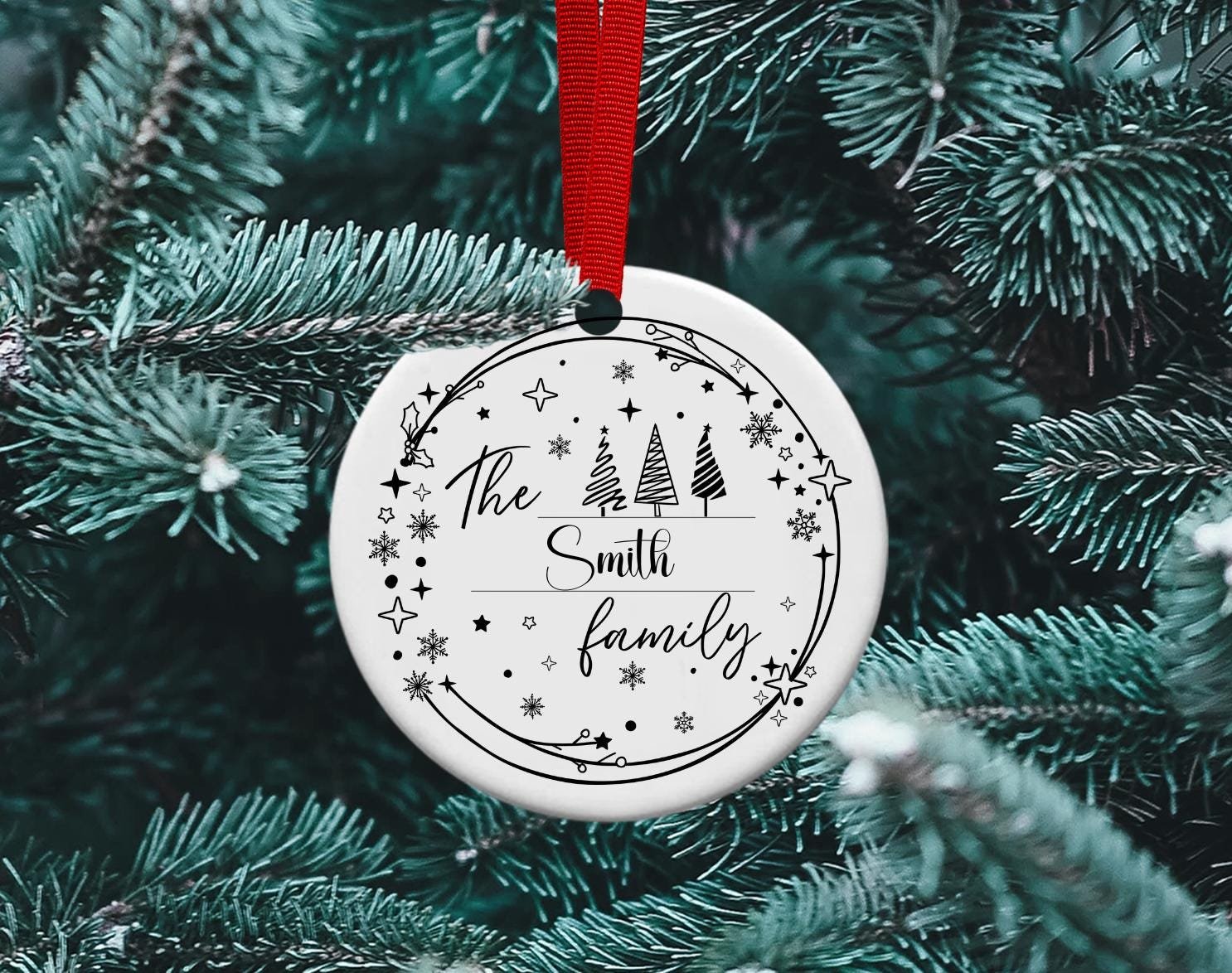 Black and White family ornament, personalized ceramic ornament, Family Ornament, Friend gift, Sublimation ornament