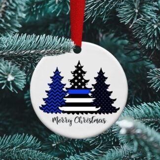 Police Blue Ornament, First Responder, Thin Blue Line, Law Enforcement, Cop, Patrolman, Officer, Merry Christmas, Ceramic, personalized